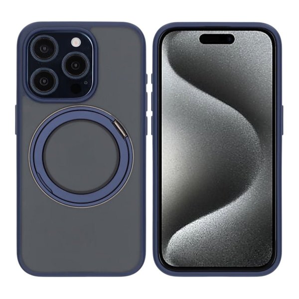 iPhone 15 Pro -suojakuori, jossa pyörivä MagSafe-jalusta, sininen