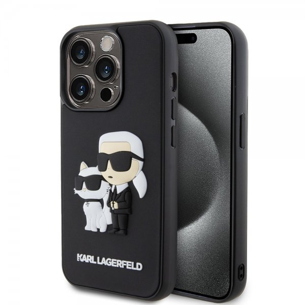 Karl Lagerfeld iPhone 15 Pro -suojakuori 3D Rubber Karl & Choupette musta