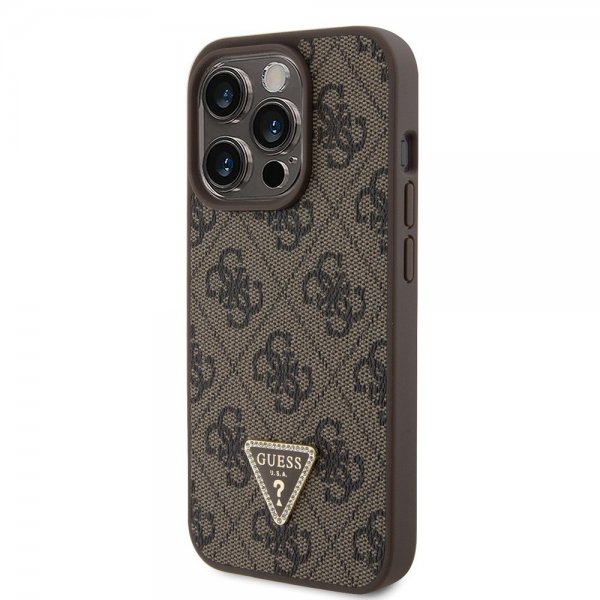 Guess iPhone 15 Pro -suojakuori 4G Metal Triangle Strass - ruskea