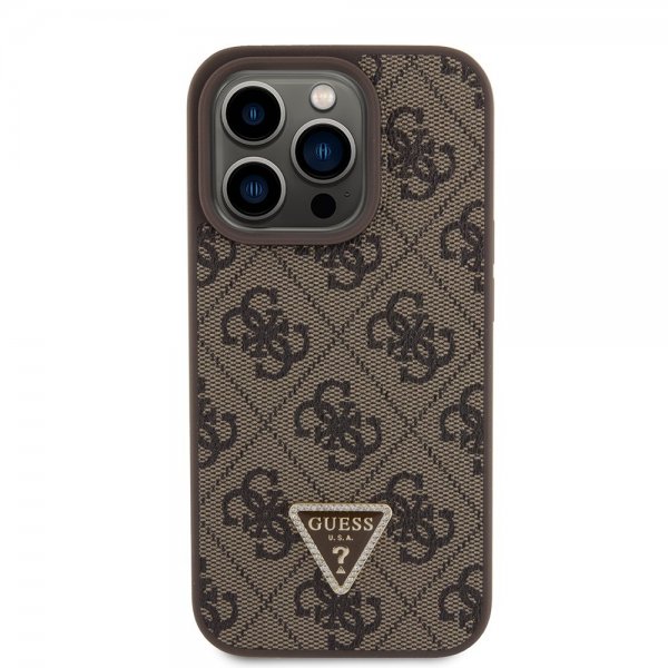 Guess iPhone 15 Pro -suojakuori 4G Metal Triangle Strass - ruskea