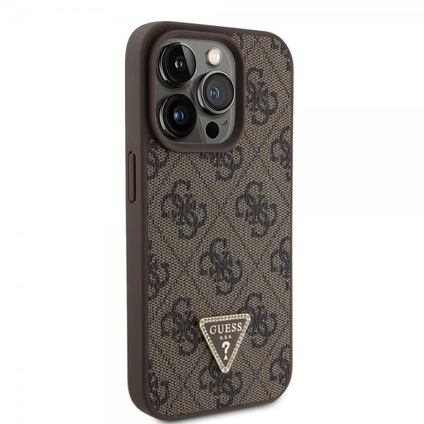 Guess iPhone 15 Pro -suojakuori 4G Metal Triangle Strass - ruskea