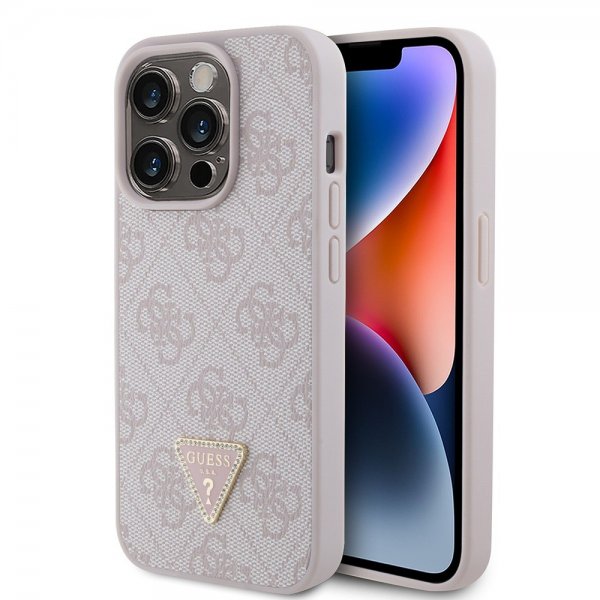 Guess iPhone 15 Pro Kuoret 4G Metal Triangle Strass Vaaleanpunainen