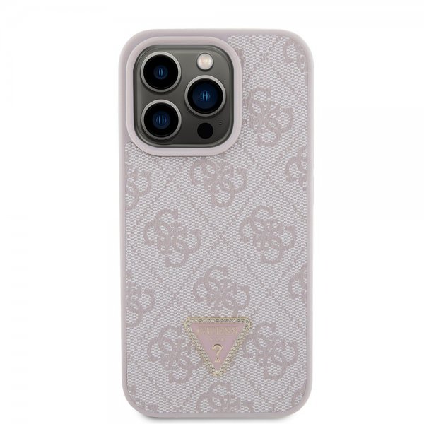 Guess iPhone 15 Pro Kuoret 4G Metal Triangle Strass Vaaleanpunainen
