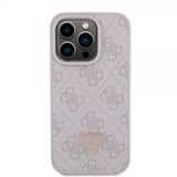 Guess iPhone 15 Pro Kuoret 4G Metal Triangle Strass Vaaleanpunainen