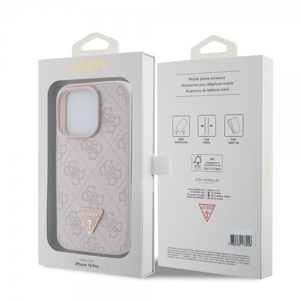 Guess iPhone 15 Pro Kuoret 4G Metal Triangle Strass Vaaleanpunainen