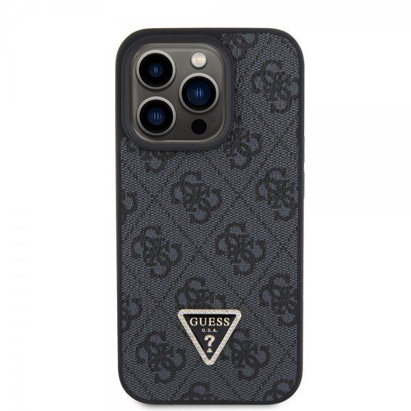 Guess iPhone 15 Pro Kuori 4G Metal Triangle Strass Musta