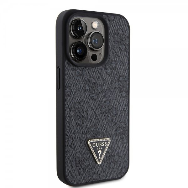 Guess iPhone 15 Pro Kuori 4G Metal Triangle Strass Musta