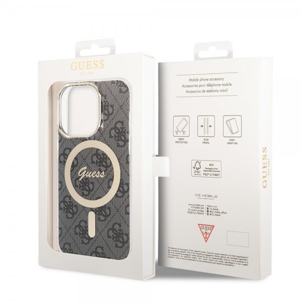Guess iPhone 15 Pro -kuori, 4G Pattern, MagSafe, musta