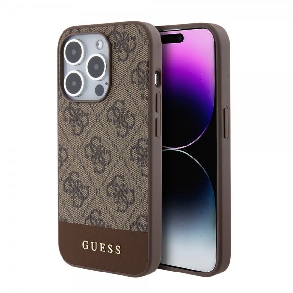 Guess iPhone 15 Pro kuoret Bottom Stripe MagSafe ruskea