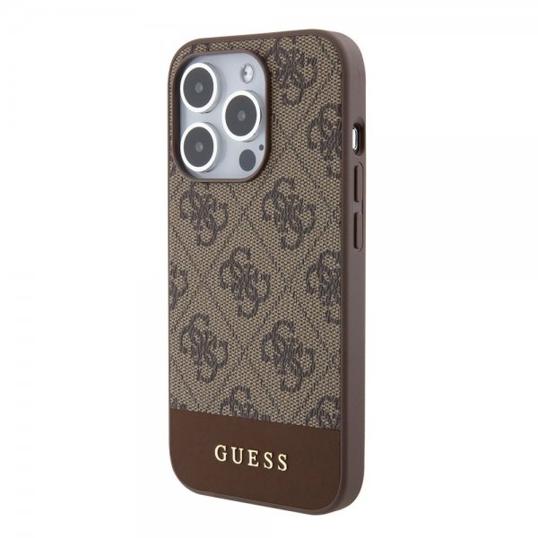 Guess iPhone 15 Pro kuoret Bottom Stripe MagSafe ruskea