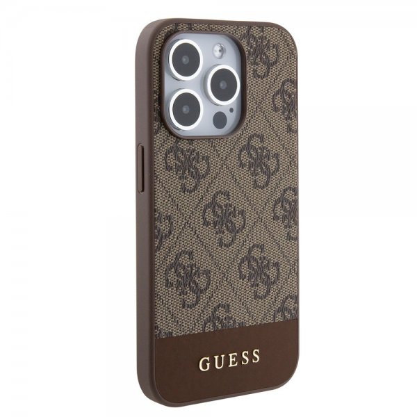 Guess iPhone 15 Pro kuoret Bottom Stripe MagSafe ruskea