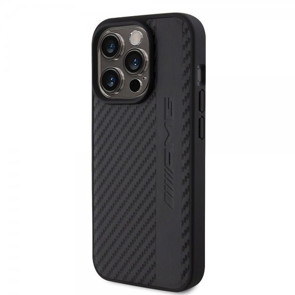 Mercedes Benz iPhone 15 Pro Kuori Hiilikuituvaikutelma Nahkaremmi AMG Musta