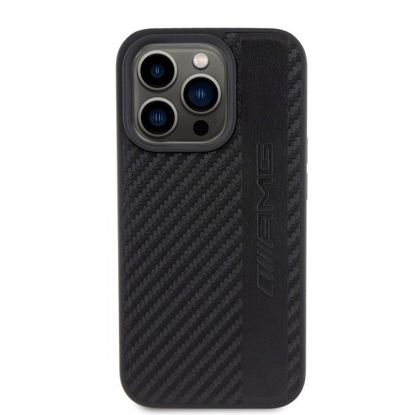 Mercedes Benz iPhone 15 Pro Kuori Hiilikuituvaikutelma Nahkaremmi AMG Musta