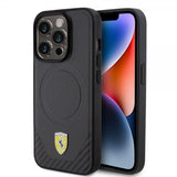 Ferrari iPhone 15 Pro -suojakuori, hiilikuituinen PU-nahka, MagSafe, musta
