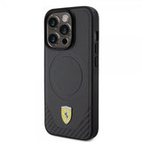 Ferrari iPhone 15 Pro -suojakuori, hiilikuituinen PU-nahka, MagSafe, musta
