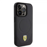 Ferrari iPhone 15 Pro -suojakuori, hiilikuituinen PU-nahka, MagSafe, musta