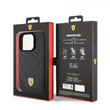 Ferrari iPhone 15 Pro -suojakuori, hiilikuituinen PU-nahka, MagSafe, musta