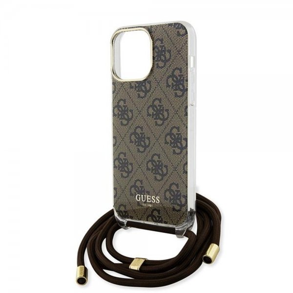 Guess iPhone 15 Pro -suojakuori Crossbody Cord, ruskea