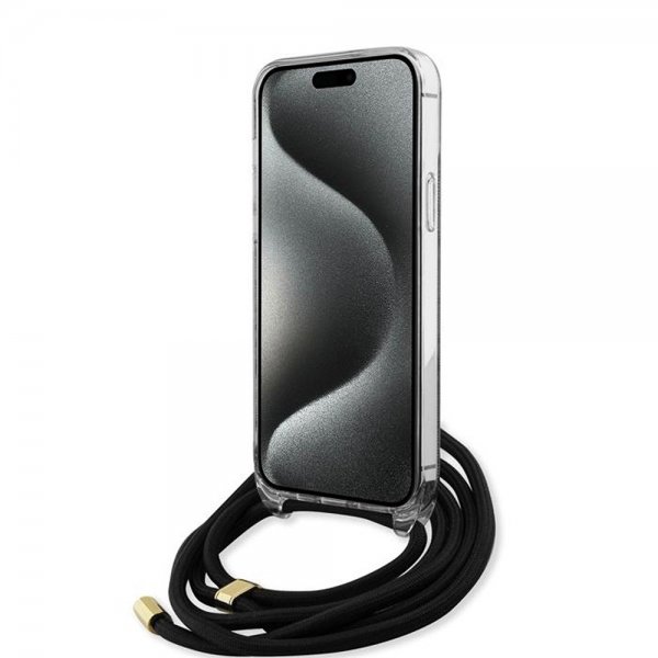 Guess iPhone 15 Pro -suojakuori, Crossbody-naru, musta
