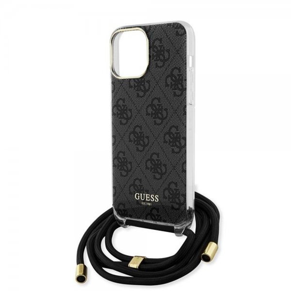 Guess iPhone 15 Pro -suojakuori, Crossbody-naru, musta