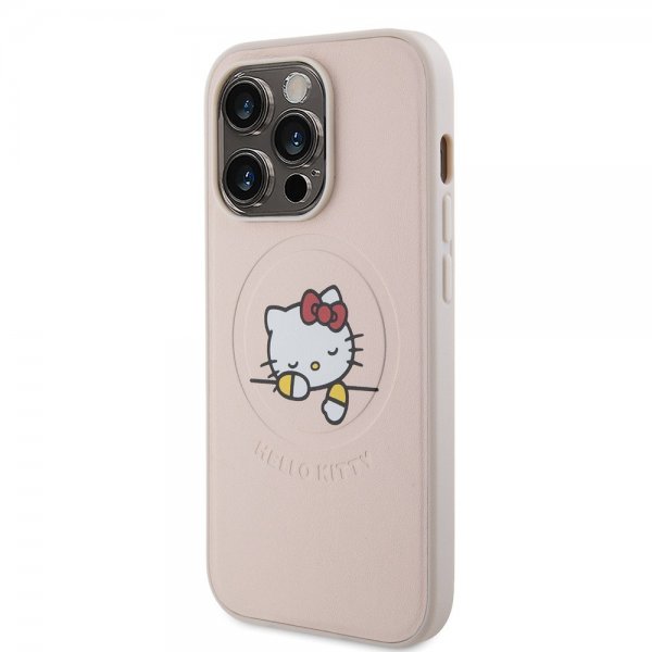 Hello Kitty iPhone 15 Pro -kuori kohokuvioitu logolla MagSafe pinkki