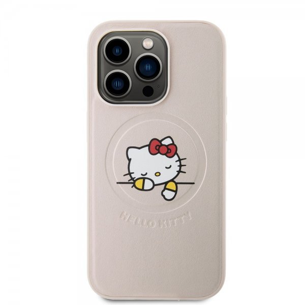 Hello Kitty iPhone 15 Pro -kuori kohokuvioitu logolla MagSafe pinkki