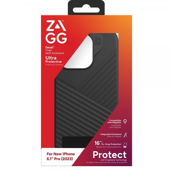 ZAGG iPhone 15 Pro -suojakuori Denali Snap Kickstand Musta