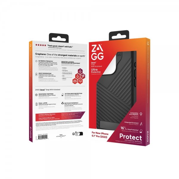 ZAGG iPhone 15 Pro -suojakuori Denali Snap Kickstand Musta