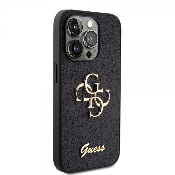 Guess iPhone 15 Pro -suojakuori Fixed Glitter, musta