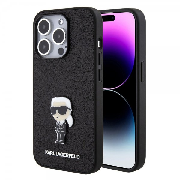 Karl Lagerfeld iPhone 15 Pro Kuori Fixed Glitter Musta