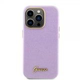 Guess iPhone 15 Pro -kuori, täysi kimalle, Wrapped Lilac