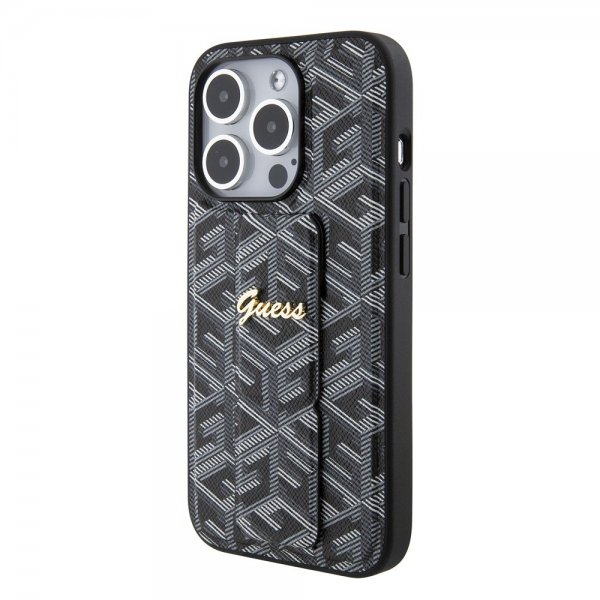 Guess iPhone 15 Pro Kuori G Cube Grip Stand Musta