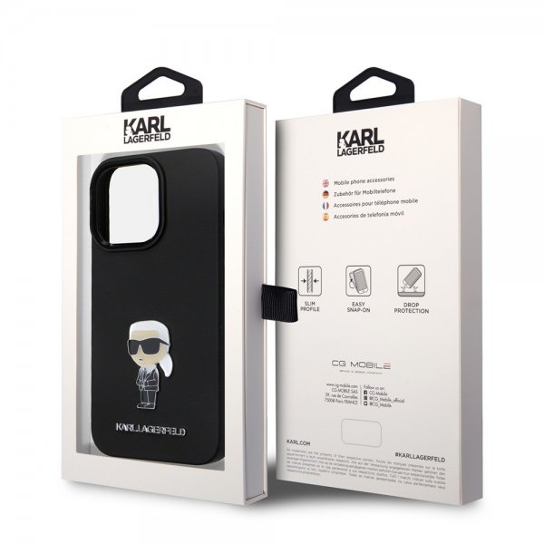 Karl Lagerfeld iPhone 15 Pro Kuori Ikonik Metal Pin Musta
