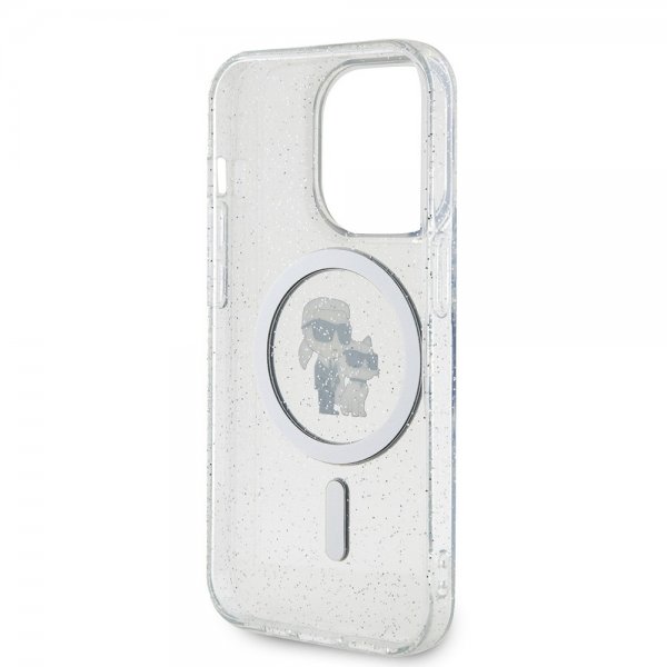 Karl Lagerfeld iPhone 15 Pro -kuori Karl & Choupette Glitter MagSafe läpinäkyvä