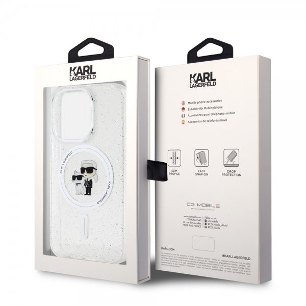Karl Lagerfeld iPhone 15 Pro -kuori Karl & Choupette Glitter MagSafe läpinäkyvä