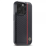 Lc.Imeeke iPhone 15 Pro -kuori, hiilikuitutekstuuri, punainen raita, musta
