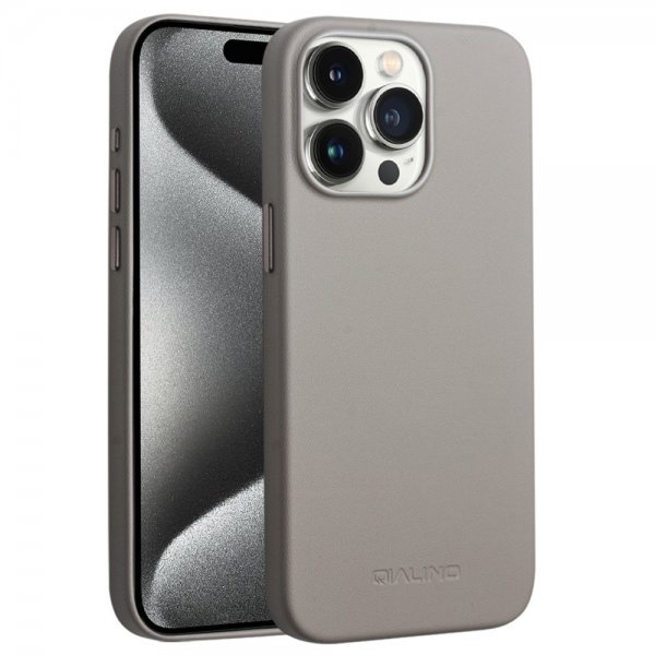 Qialino iPhone 15 Pro Kuori Tekonahka MagSafe Harmaa