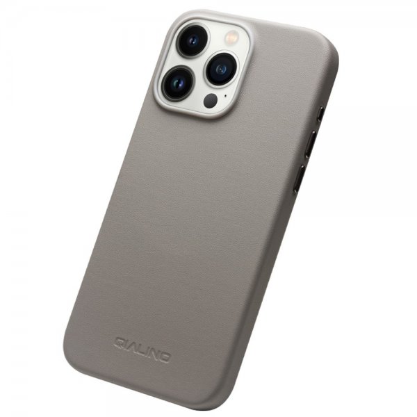Qialino iPhone 15 Pro Kuori Tekonahka MagSafe Harmaa
