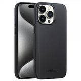 Qialino iPhone 15 Pro -kuori, keinonahkaa, MagSafe, musta