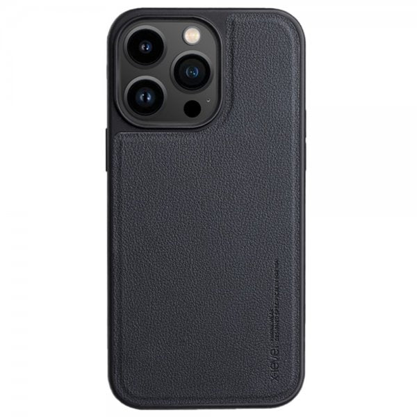 X-Level iPhone 15 Pro -kuori, keinonahkaa, MagSafe, musta