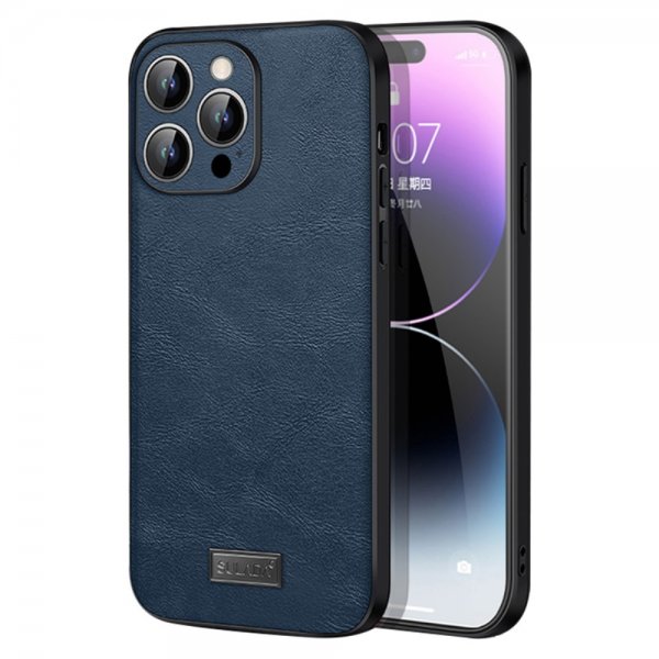 Sulada iPhone 15 Pro -suojakuori, nahkakuvioitu, sininen