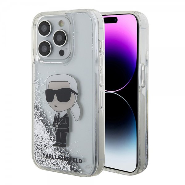 Karl Lagerfeld iPhone 15 Pro Kuoret Liquid Glitter NFT Karl Silver