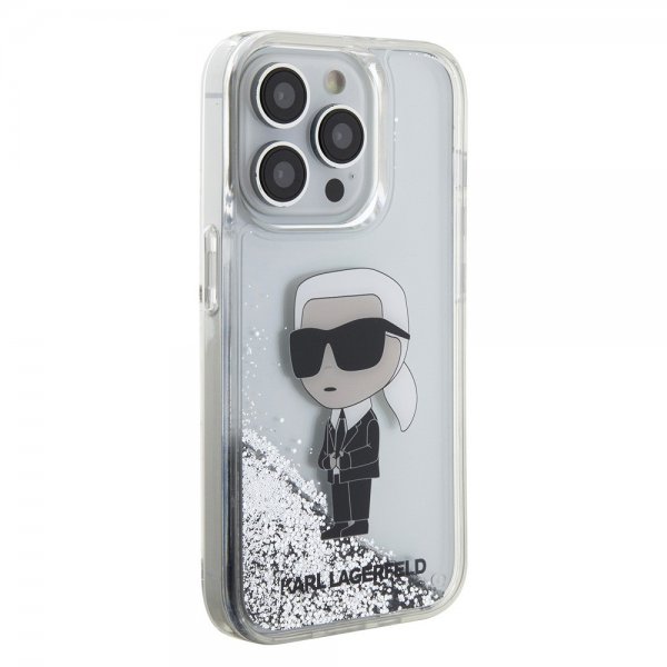Karl Lagerfeld iPhone 15 Pro Kuoret Liquid Glitter NFT Karl Silver