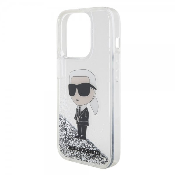 Karl Lagerfeld iPhone 15 Pro Kuoret Liquid Glitter NFT Karl Silver