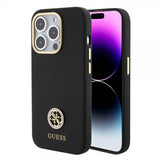 Guess iPhone 15 Pro -kuori, Liquid Silicone, Metal Logo, musta