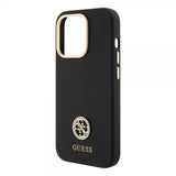 Guess iPhone 15 Pro -kuori, Liquid Silicone, Metal Logo, musta