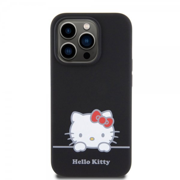 Hello Kitty iPhone 15 Pro -kuori, nestemäinen silikoni, musta
