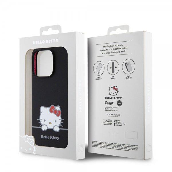Hello Kitty iPhone 15 Pro -kuori, nestemäinen silikoni, musta