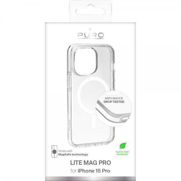 Puro iPhone 15 Pro -suojakuori LITE MAG PRO Läpinäkyvä