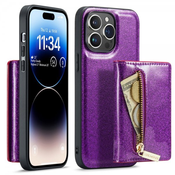 Dg.Ming iPhone 15 Pro -suojakuori, M3 Series, irrotettava korttikotelo, kimalteleva lila
